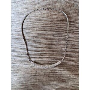 Authentic Swarovski Pavé Crystal Curved Bar Necklace – Rhodium Plated, Swan Logo